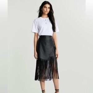 Elegant Black PU Asymmetrical Fringe Skirt by Gina Tricot